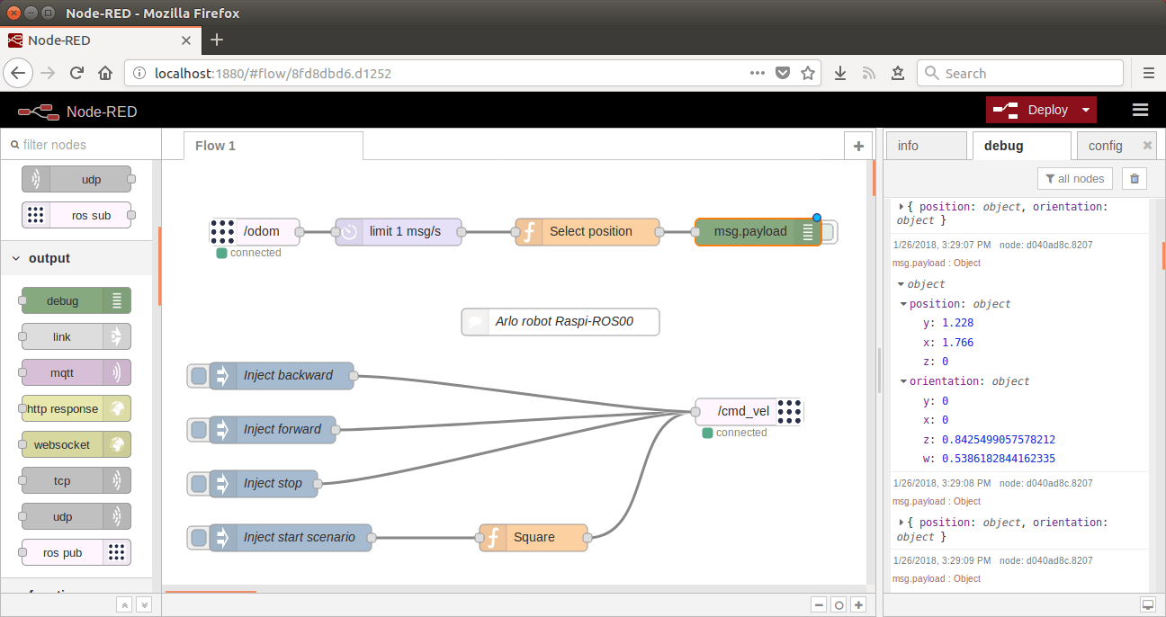 Image of ROS communication from Node-RED